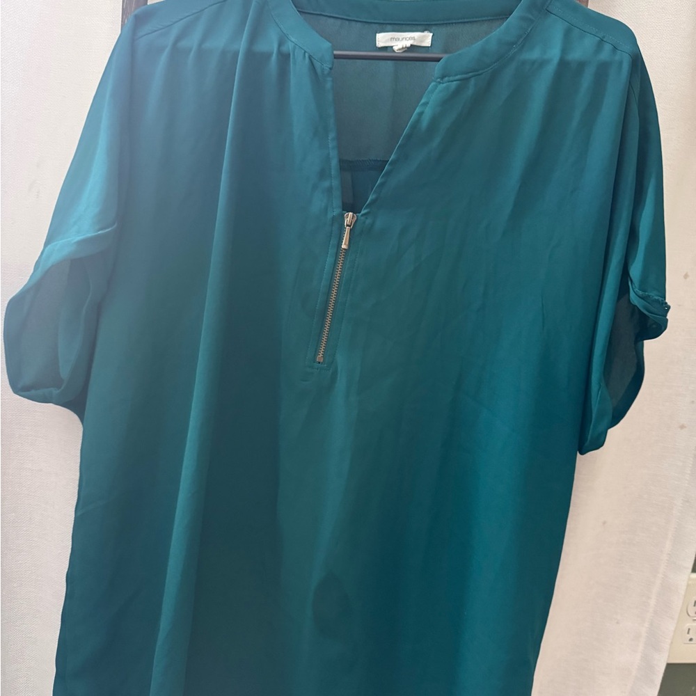 Maurices Teal Blouse with Zipper Detail